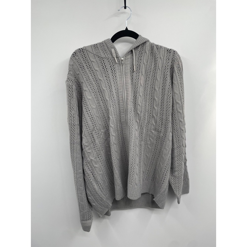 Ashley Stewart Cardigan Women's 22/24 Alloy Cable Knit Full Zip Hooded Cozy NWT - Picture 1 of 12